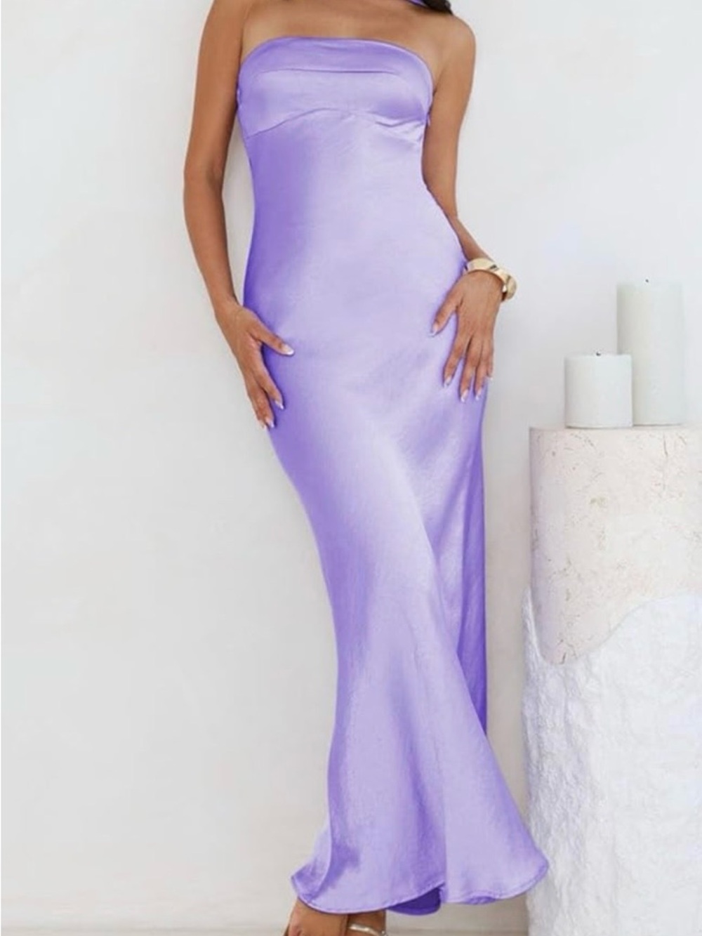 Strapless Satin Slip Dress in Lavender